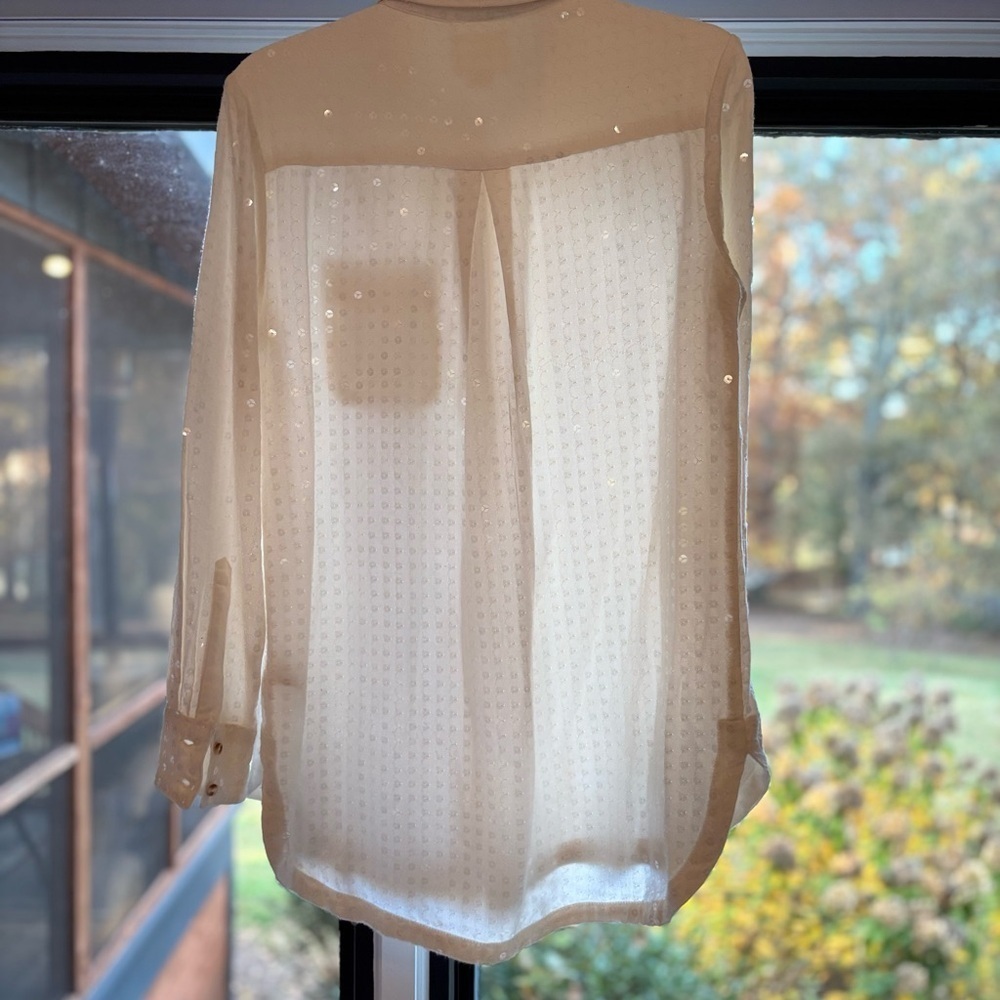 Anthropologie Maeve Ivory Sequins Button Down Tunic Shirt Holiday Oversized XS - Picture 6 of 7